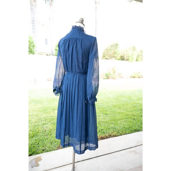 Vintage Navy Blue Sheer Cottage Core Prairie Dress Halloween Costume - Picture 8 of 10